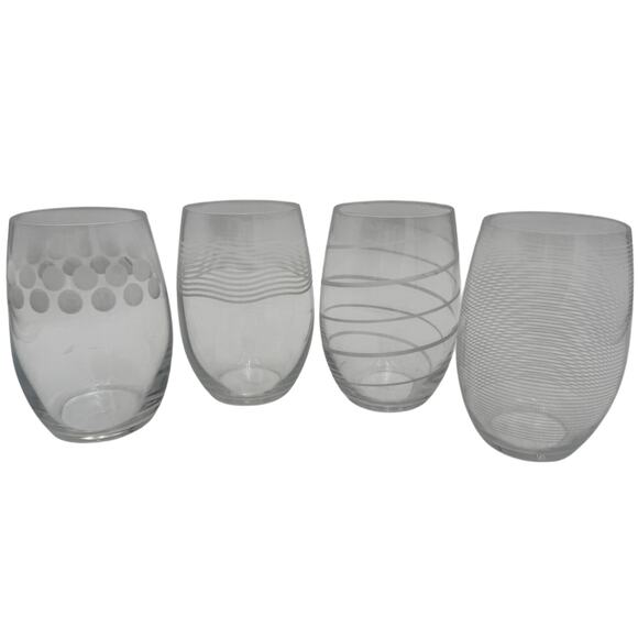 Vintage Stemless Wine Glasses by Mikasa in Pattern Cheers Set of 4 - Picture 1 of 8